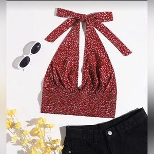 Red Halter Neck Women's Top